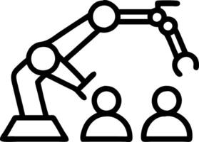 Engineers collaborating with robotic arm in lab vector