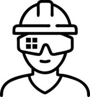 Engineer with augmented reality glasses on construction site and copy space vector