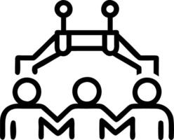 Engineers collaborating on futuristic factory floor with advanced machinery vector