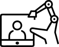 Engineer monitoring robotic arm via tablet vector