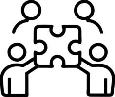 Employees working together on large puzzle with candid smiles soft abstract background copy space on left. vector