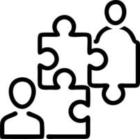 Employees collaborating on puzzle solving with soft abstract digital background copy space on right. vector