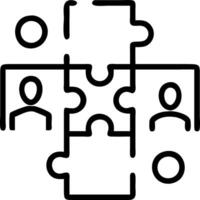 Employees collaborating on complex puzzle with bokeh digital art background copy space on right. Set 5 vector