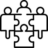 Employees collaborating on complex puzzle with bokeh digital art background copy space on right. Set 3 vector