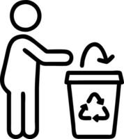 Employee using compostable container in breakroom with recycling signage vector