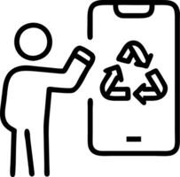 Employee scanning packaging for recyclability using a smartphone app vector