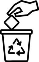 Employee placing paper in recycling bin with bold recycling symbol on bin vector