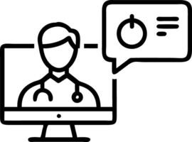 Doctor reviewing telemedicine patient data on desktop in plain office vector
