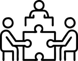 Diverse team assembling puzzle pieces around a table in a conference room copy space below. vector