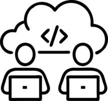Developer Coding Cloud Applications with Team in Background Set 3 vector
