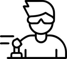 Close up portrait of an engineer using augmented reality glasses for design with copy space vector