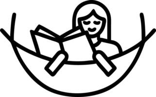 Close up portrait of a woman relaxing in a hammock with a book copy space above. vector