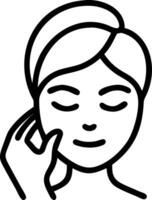 Close up portrait of a woman applying a face mask with soft focus copy space on side. vector