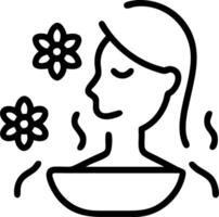 Close up portrait of a woman enjoying a steam sauna with beads on her forehead copy space on side. Set 7 vector