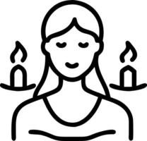 Close up portrait of a woman doing meditation with candles in background copy space above. Set 2 vector