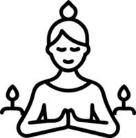 Close up portrait of a woman doing meditation with candles in background copy space above. vector