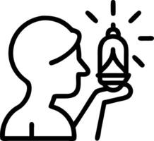 Close up portrait of a person holding a lit lantern illuminating the face copy space above. vector