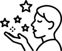 Close up portrait of a person blowing glittering stars from their hands copy space below. vector