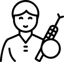 Close up portrait of a man holding a traditional musical instrument with copy space on the right. vector