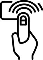 Close up of workers finger using biometric scanner with copy space vector