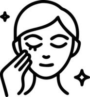 Close up of woman using eye cream with bokeh background copy space below vector