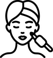 Close up of woman using face roller with soft abstract background copy space below vector