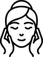 Close up of woman applying face mask with soft abstract background copy space below vector