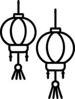 Close up of traditional red lanterns with gold tassels and copy space below. vector