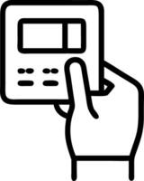 Close up of technicians hand calibrating touchscreen control panel with copy space vector