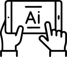 Close up of technician hands using AI tablet for industrial analysis vector
