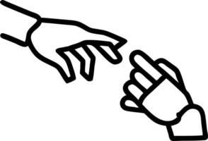 Close up of robotic hand reaching towards human hand with copy space vector