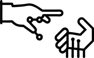 Close up of robotic finger touching human finger with circuit background and copy space vector