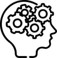 Close up of mechanical gears forming human brain silhouette with copy space vector