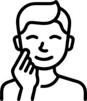 Close up of man using face moisturizer with soft abstract background copy space below vector