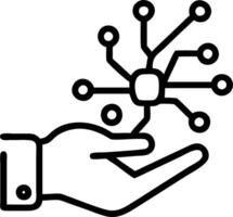 Close up of human hand holding glowing digital network and copy space vector