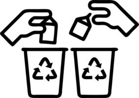 Close up of hands sorting items into clearly labeled bins for office recycling vector