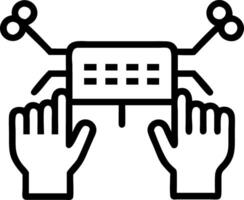 Close up of hands typing on futuristic keyboard with holograms copy space below vector