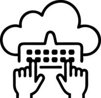 Close up of hands typing on transparent cloud keyboard with digital icons copy space vector