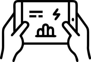 Close up of hands holding tablet with energy saving metrics symbolizing data in recycling Set 2 vector