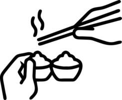 Close up of hands holding chopsticks picking up dumplings with steam copy space on the side vector