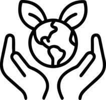 Close up of hands holding a globe surrounded by vegetables vector