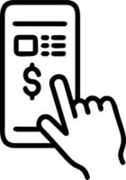 Close up of fingers scrolling through financial app on smartphone vector