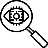 Close up of engineers eye through magnifying glass examining microchip vector