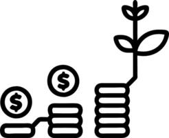 Close up of coins arranged as steps leading to a small tree with copy space vector