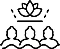 Close up of a tranquil waterfall with a group meditating nearby copy space above. vector