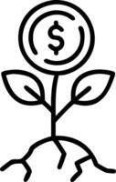 Close up of a sapling growing through a cracked coin with copy space vector
