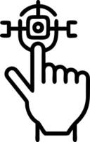 Close up of a robotic finger touching a holographic button with copy space vector
