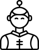 Close up of a robot wearing traditional Chinese attire copy space to the right. vector