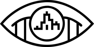 Close up of a robotic eye with reflections of a futuristic city skyline with copy space vector