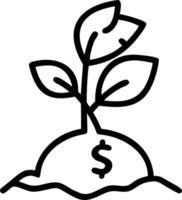 Close up of a plant sprouting from cracked earth shaped like a dollar sign with copy space vector